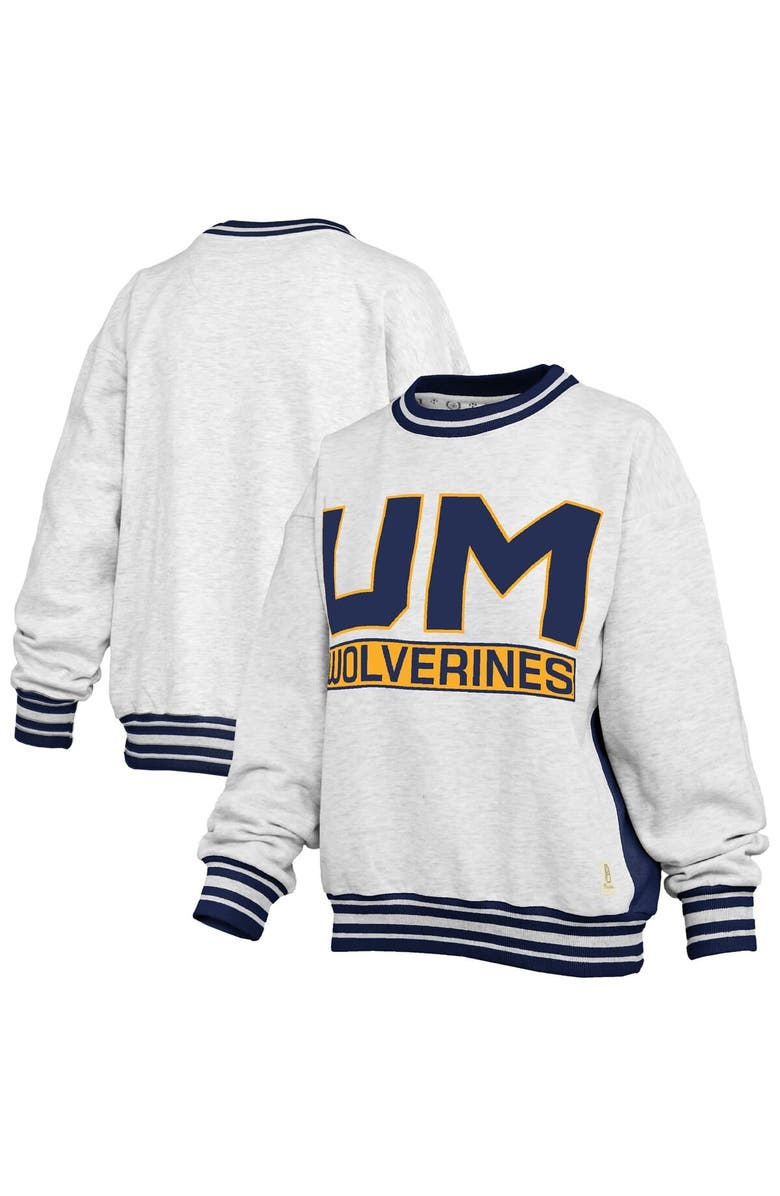 PRESSBOX Women's Pressbox Heather Gray/Navy Michigan Wolverines Endzone Crewneck Sweatshirt, Main, color, Heather Gray