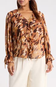Tahari ASL Print Ruffle Top