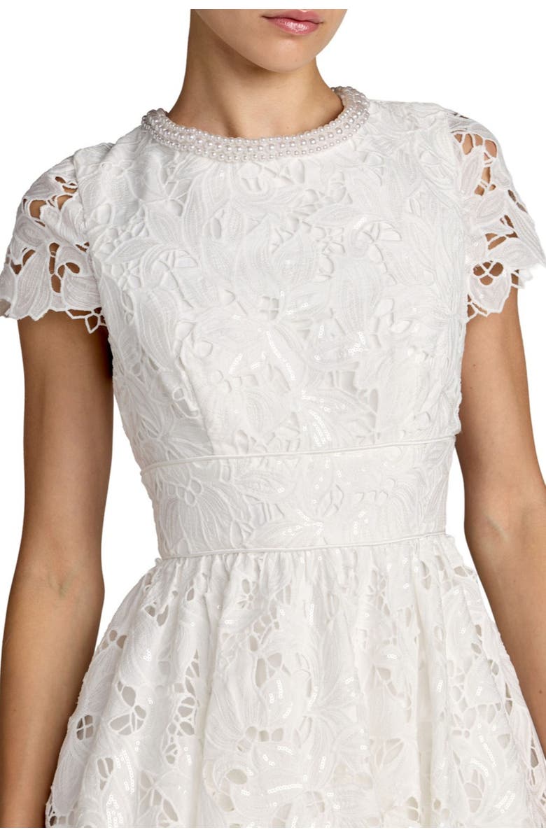 Mac Duggal Women's Lace Embellished Cap Sleeves A Line Midi Dress, Main, color, Ivory