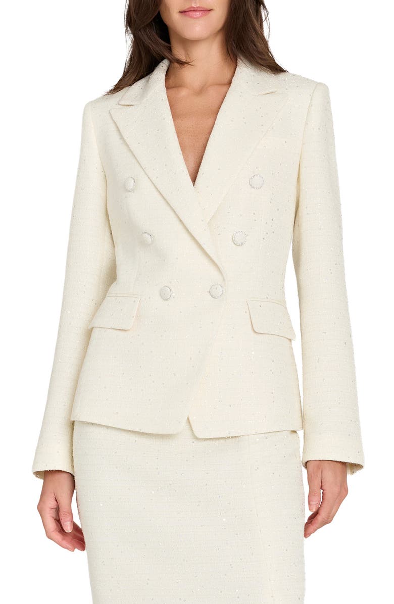Tahari ASL Crystal Double Breasted Bouclé Blazer, Main, color, Vanilla