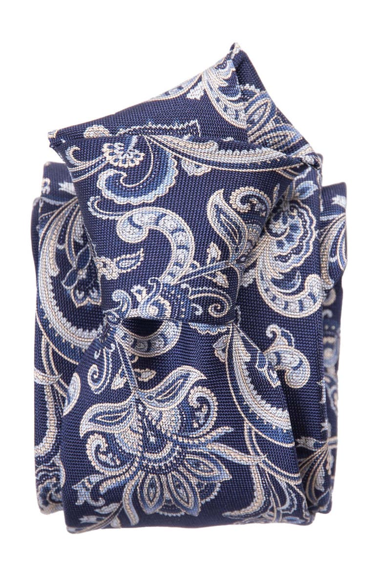 Novara - Extra Long Printed Silk Tie for Men, Alternate, color, Navy