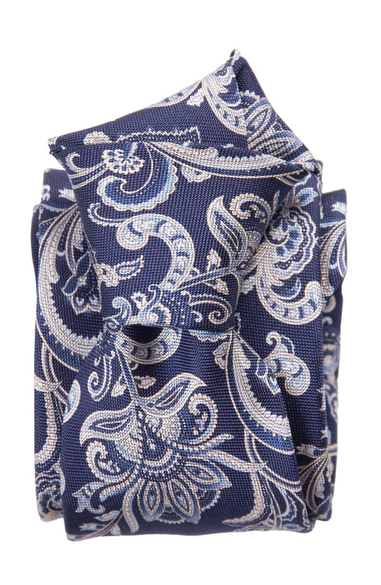 Elizabetta Novara - Extra Long Printed Silk Tie for Men, Alternate, color, Navy