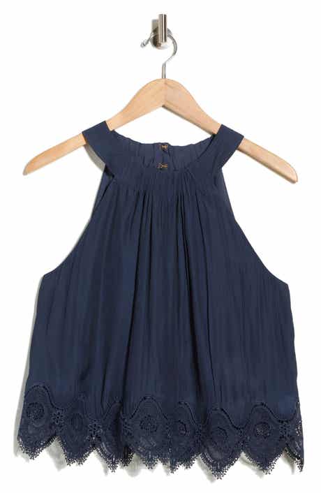 Ramy Brook Karis Halter Neck Lace Trim Tank