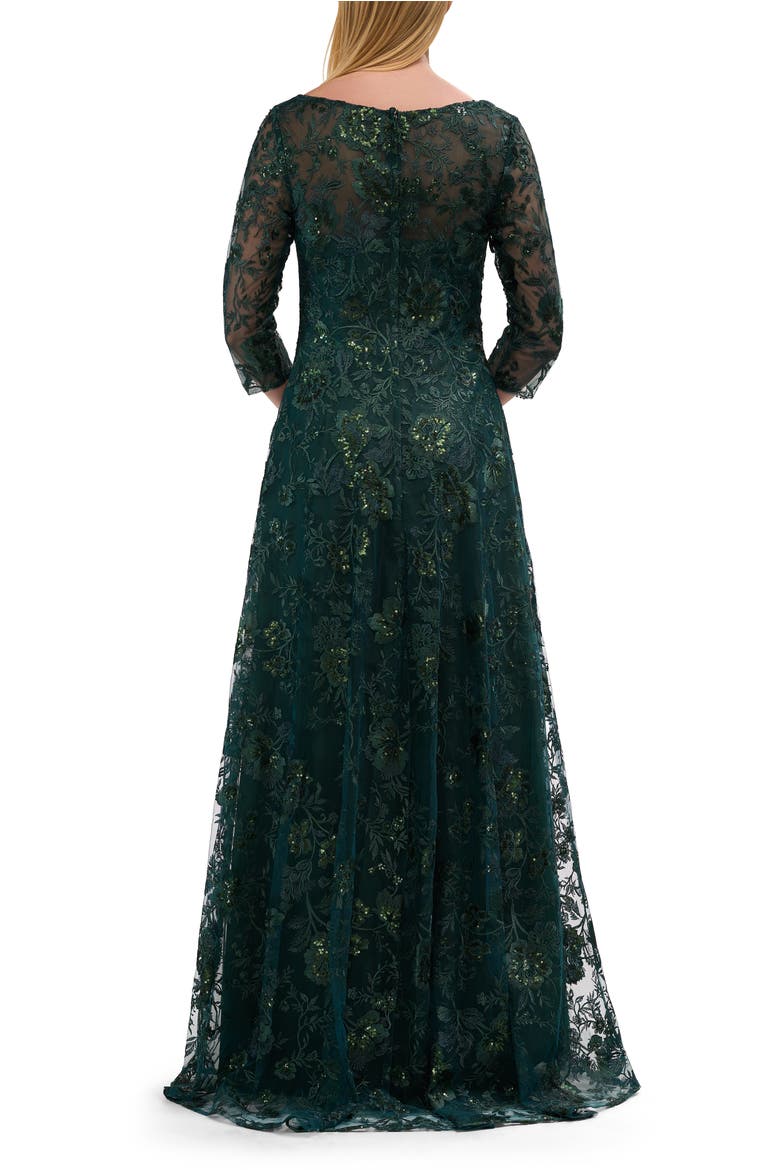 Lace Mother of the Bride Gown with V Neckline, Alternate, color, Dark Emerald