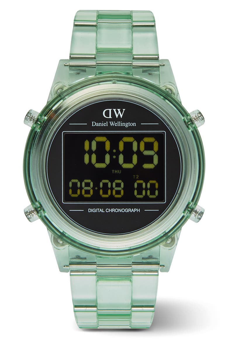 Retro Digital Bracelet Watch, 42mm, Main, color, TRANSPARENT MATCHA GREEN