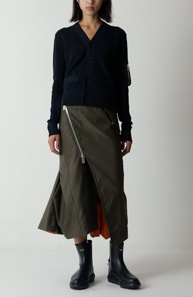 Sacai Mixed Media Nylon Twill & Knit Cardigan | Nordstrom
