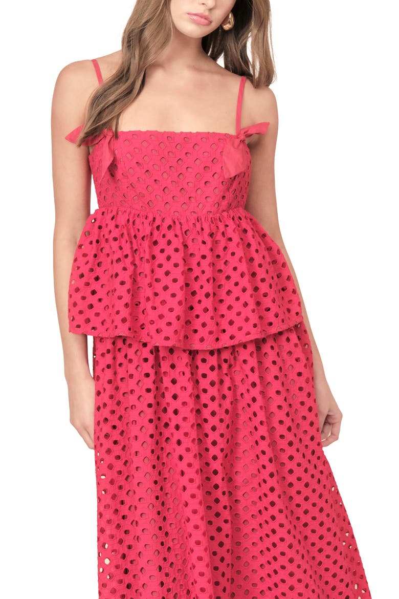 Eden Cotton Eyelet Peplum Midi Dress, Alternate, color, RUBY EYELE