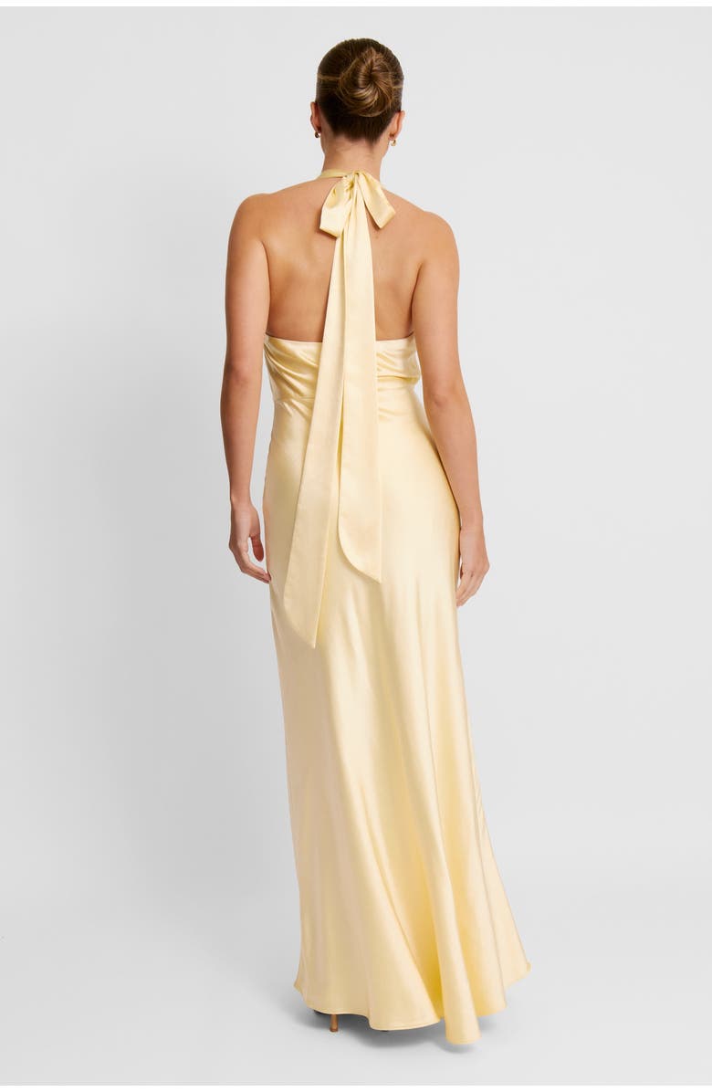 Six Stories Plunge Knot Satin Bridesmaid Dress, Alternate, color, Lemon