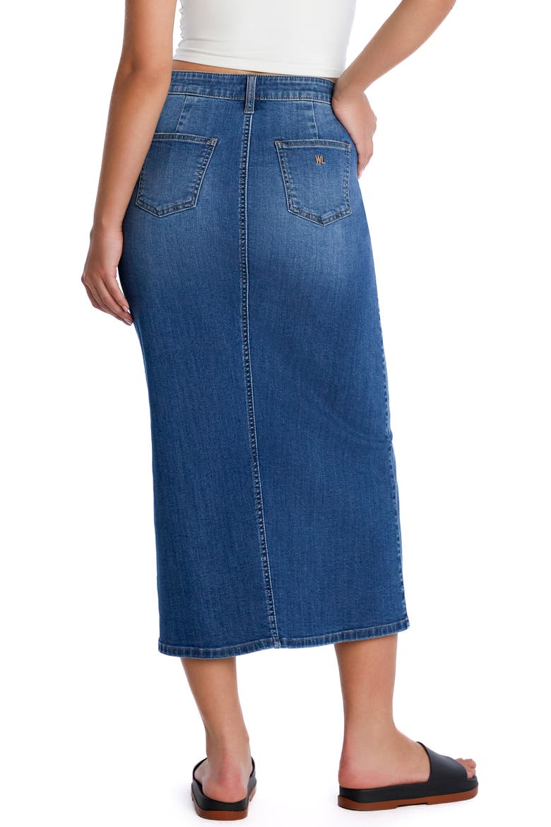 Exposed Button Fly Denim Midi Skirt, Alternate, color, RELAXED BLUE