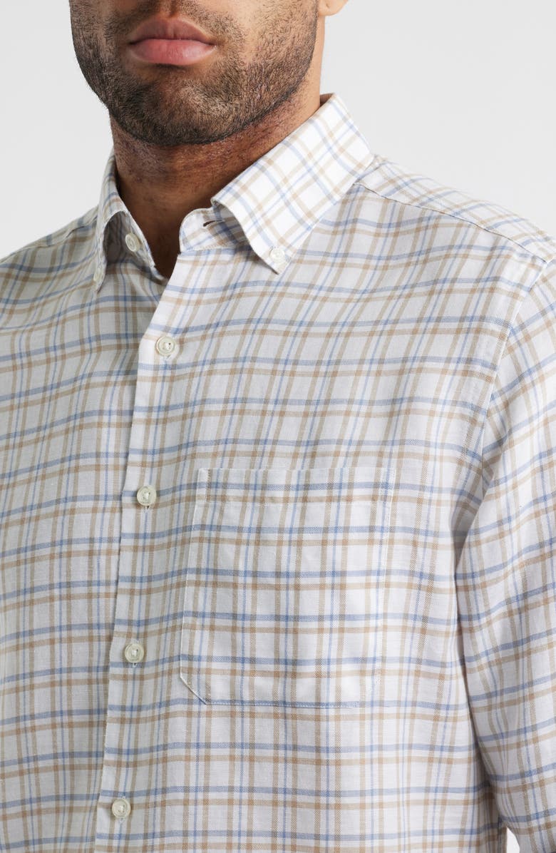 Scott Barber Coastal Regular Fit Plaid Linen & Lyocell Button-Down Shirt, Alternate, color,