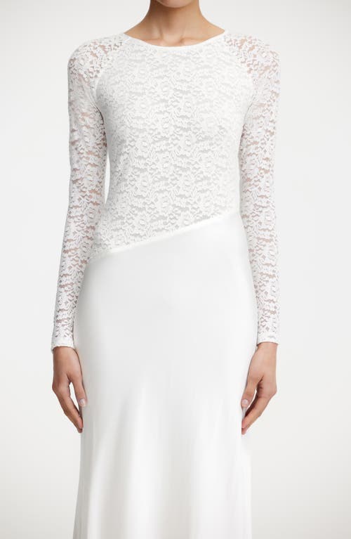Significant Other Sofiya Long Sleeve Stretch Lace & Satin Gown In Bone