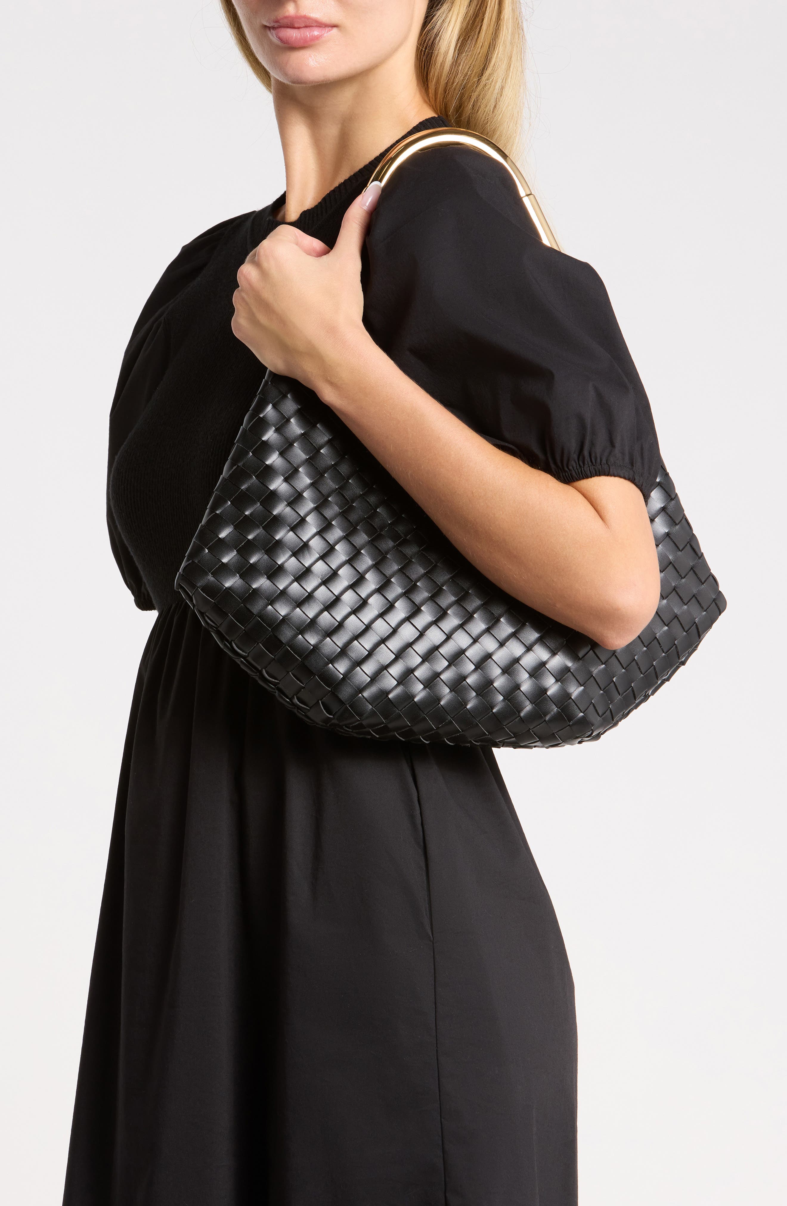 Olivia Woven Hobo Bag, Alternate, color, BLACK