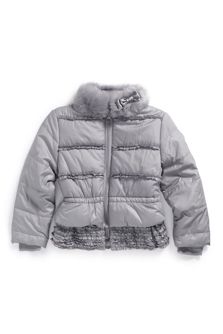 Puffer Jacket with Faux Fur Collar, Main, color, GREY