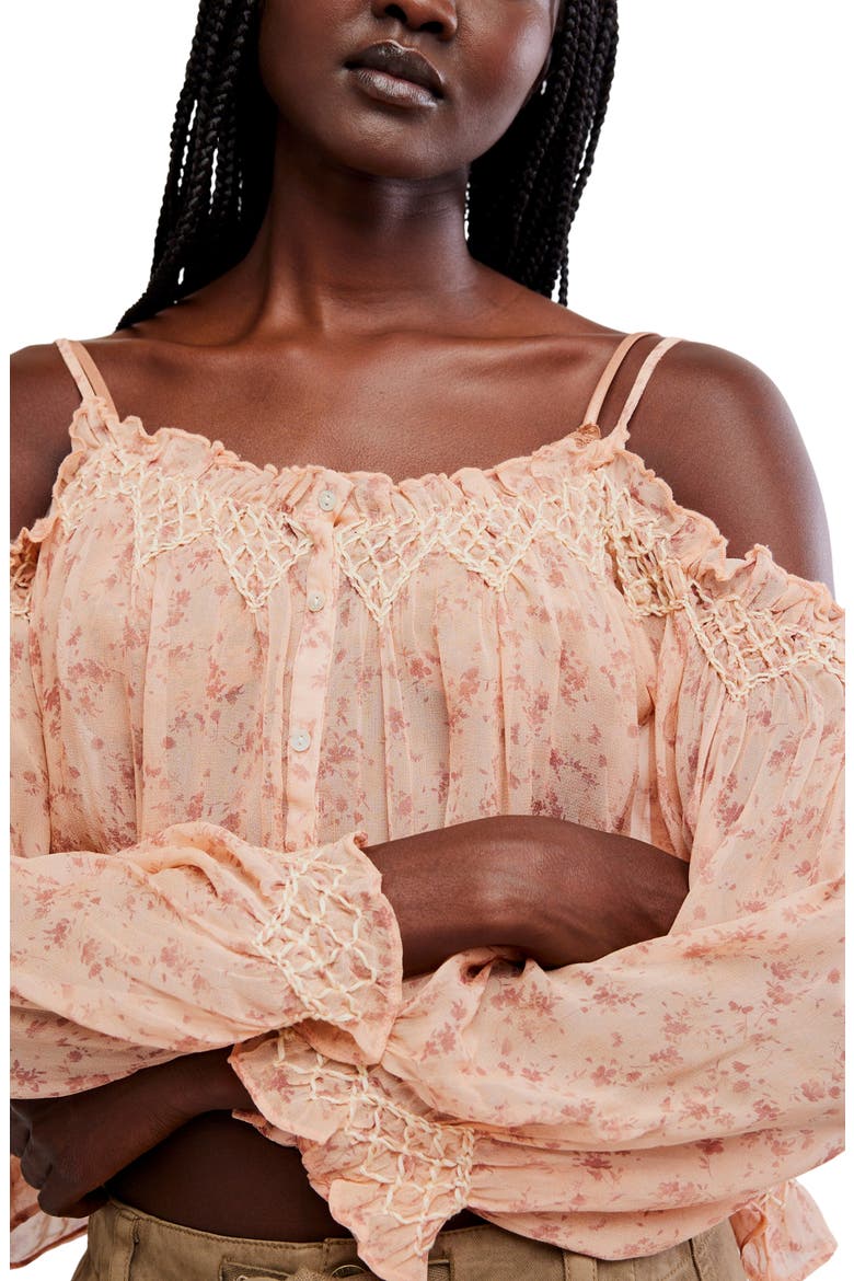 Marlow Cold Shoulder Button-Up Top, Alternate, color, PINK COMBO