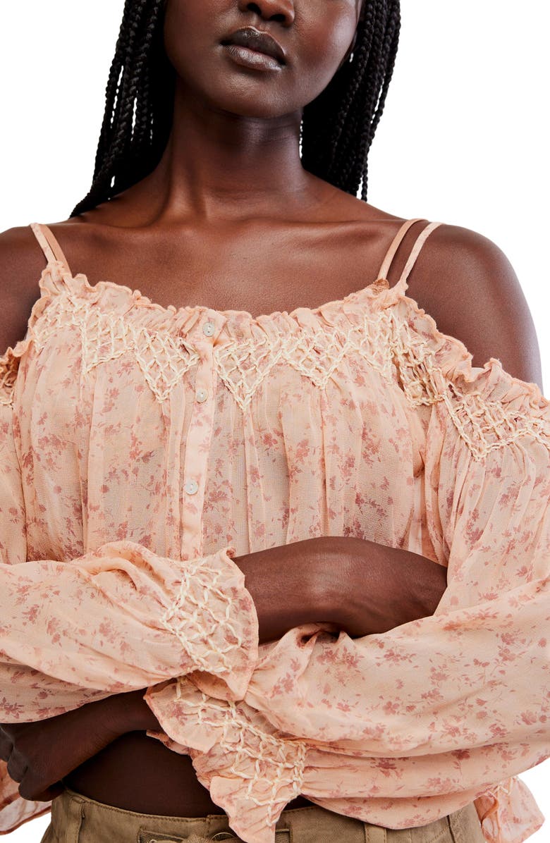 Free People Marlow Cold Shoulder Button-Up Top, Alternate, color, Pink Combo