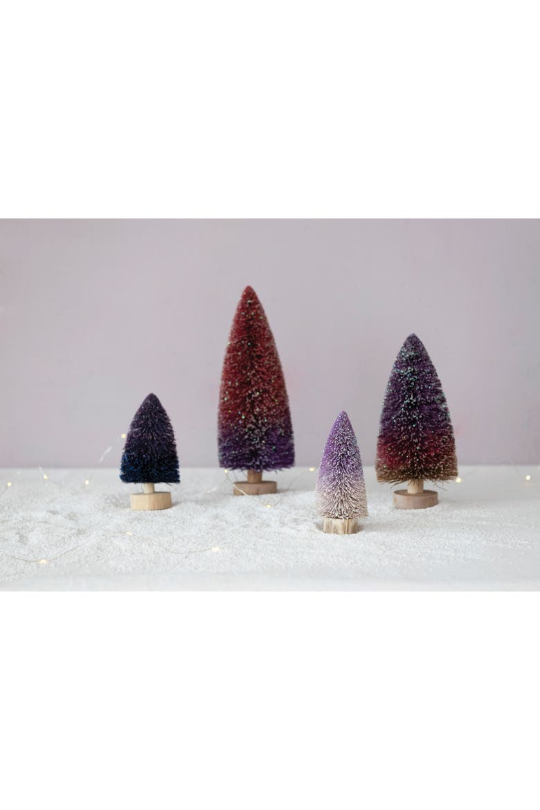 Bottle Brush Tree with Wood Base & Glitter, Purple Ombre, Alternate, color, Purple