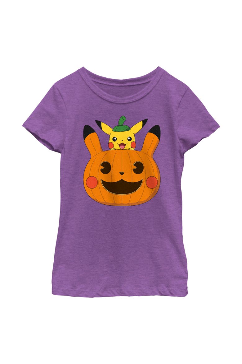 Girl's Pokemon Halloween Pikachu Jack-O'-Lantern  Graphic T-Shirt, Main, color, Purple Berry