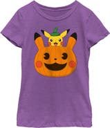 POKEMON Girl's Pokemon Halloween Pikachu Jack-O'-Lantern  Graphic T-Shirt