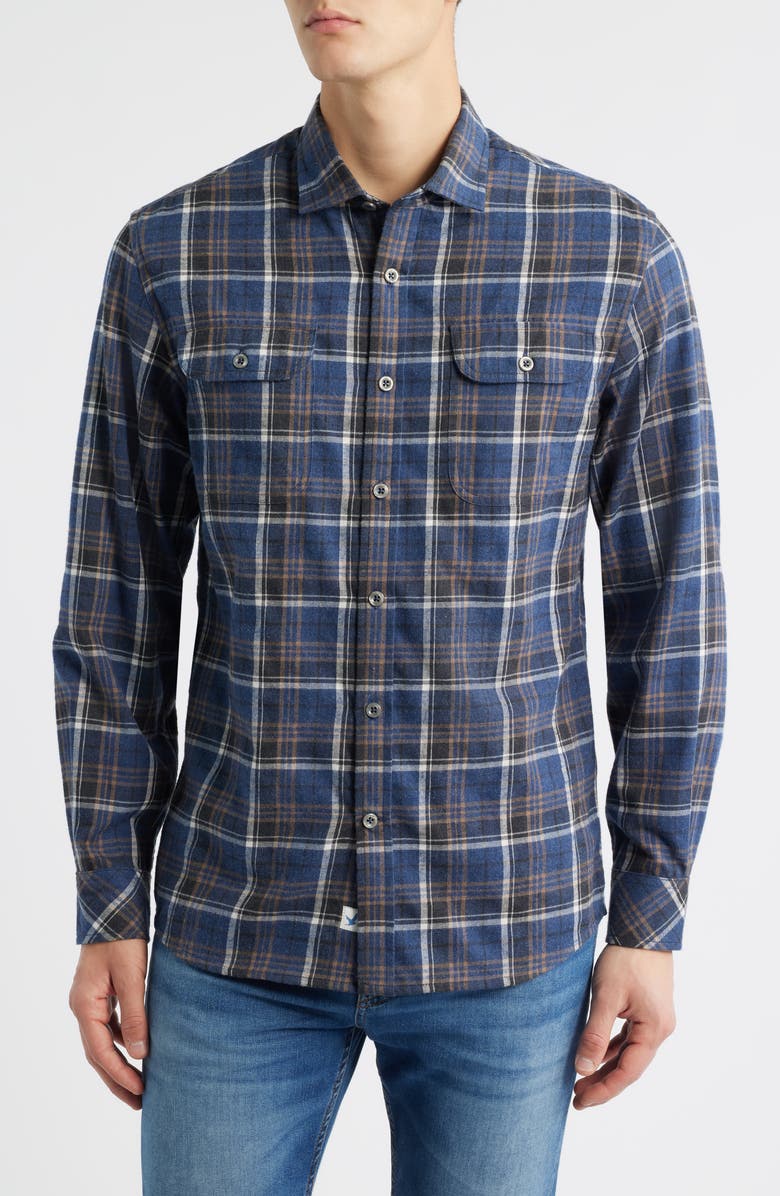 James Campbell Creston Trim Fit Plaid Cotton Button-Up Shirt, Main, color, Navy