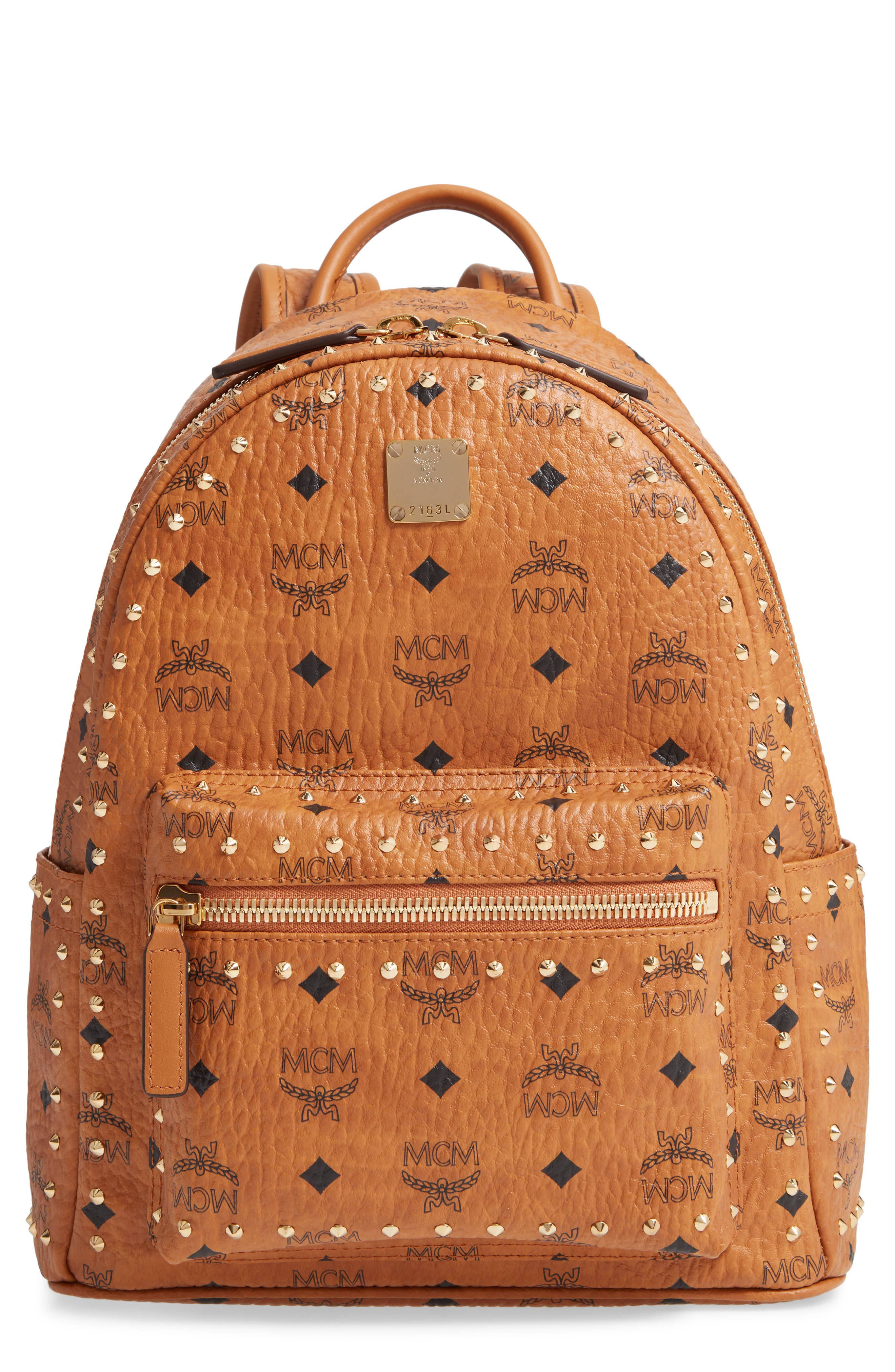 MCM Small Stark Outline Stud Leather Backpack, Main, color, 
