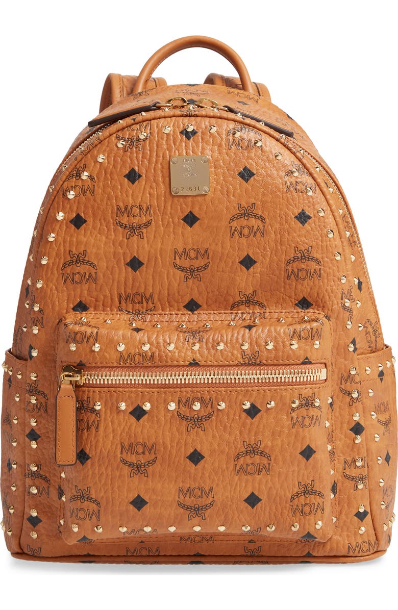 MCM Small Stark Outline Stud Leather Backpack, Main, color,