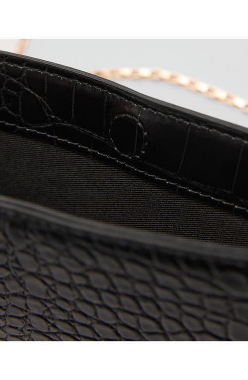 Mango Croc Embossed Faux Leather Wallet On A Chain In Black