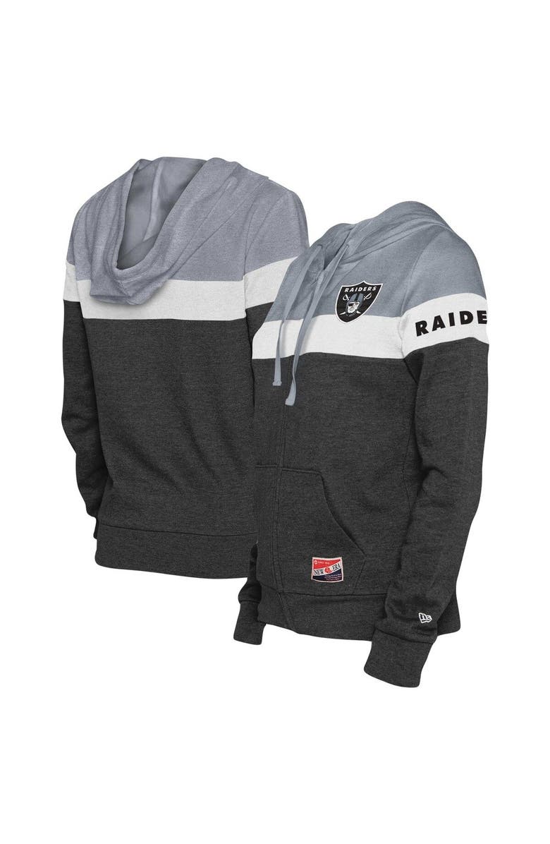 New Era Women's New Era Black/Silver Las Vegas Raiders Throwback Colorblock Full-Zip Hoodie, Main, color,