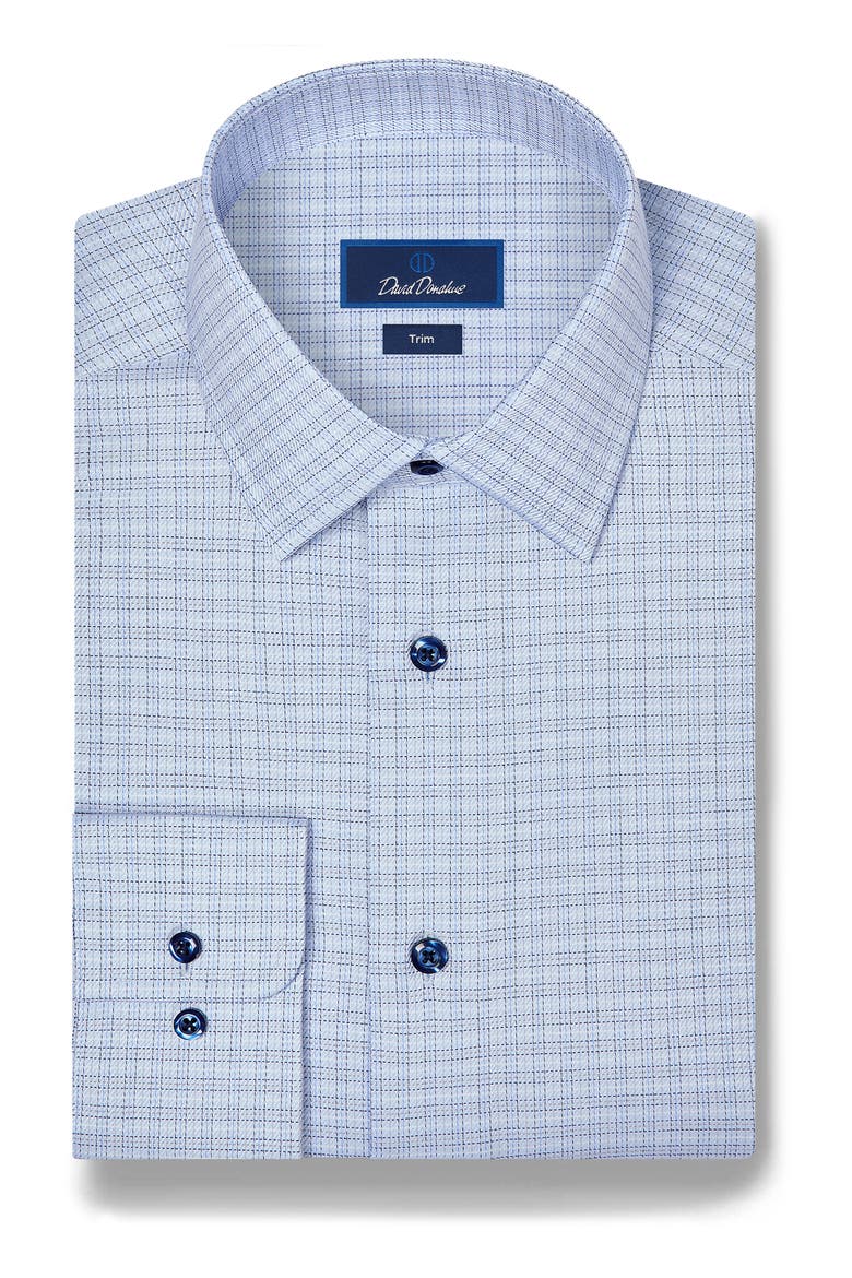 Trim Fit Check Stretch Twill Shirt, Main, color, SKY/ BLUE