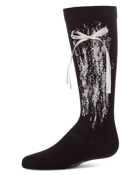 Knee High Sock with Metallic Drip Design and Satin Bow