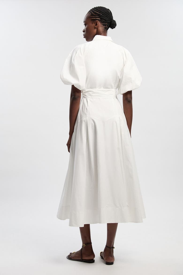 Cotton Puff Sleeve Midi Shirt Dress, Alternate, color, White