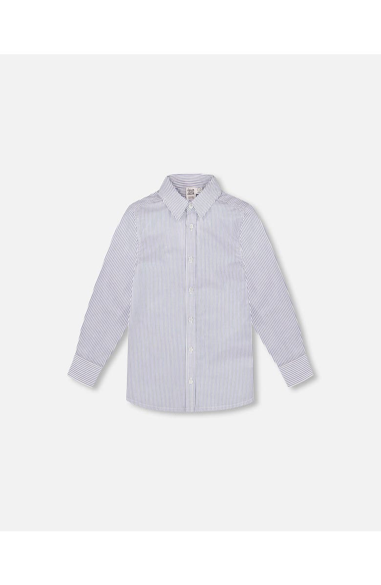 Deux par Deux Little Boy's Long Sleeve Button Down Shirt Navy Blue Stripes, Main, color, Navy Blue Stripes