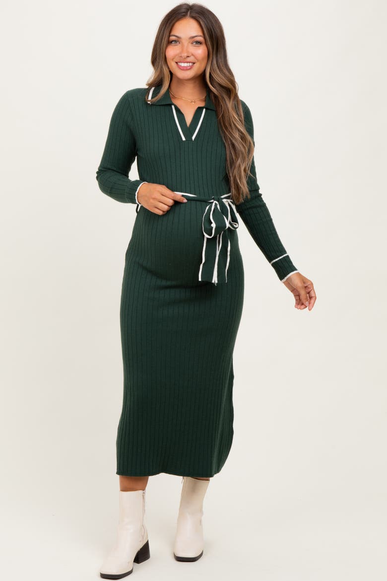 Soft Stretchy Rib Fitted Sweater Midi Dress, Alternate, color, Forest Green