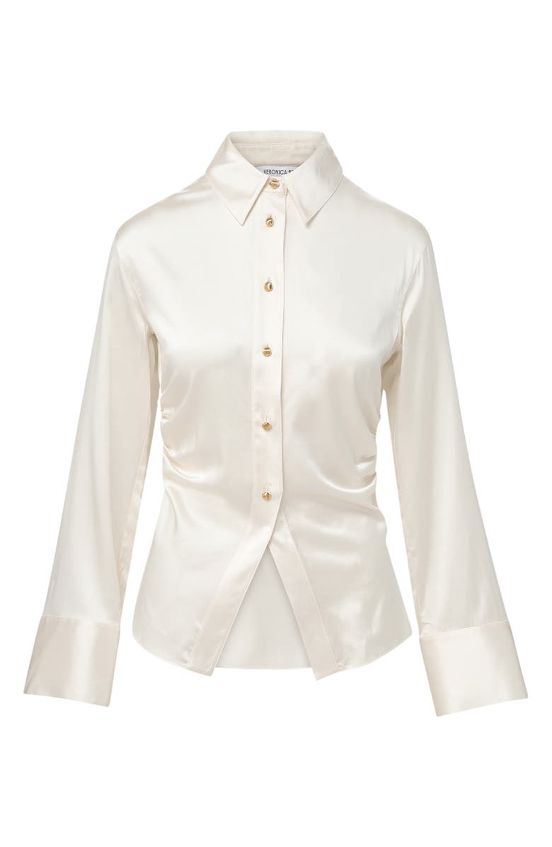 Veronica Beard Shiona Ruched Silk Blend Shirt, Alternate, color, Dove