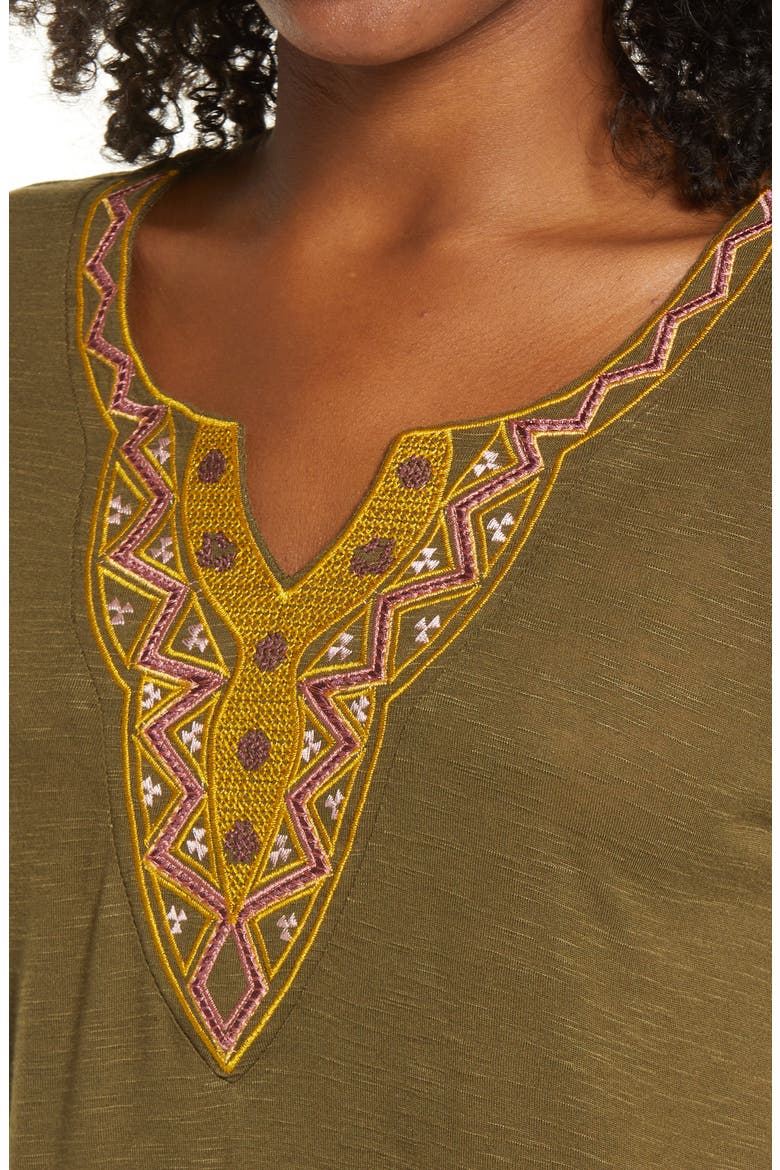 Embroidered Neck T-Shirt, Alternate, color, DARK OLIVE