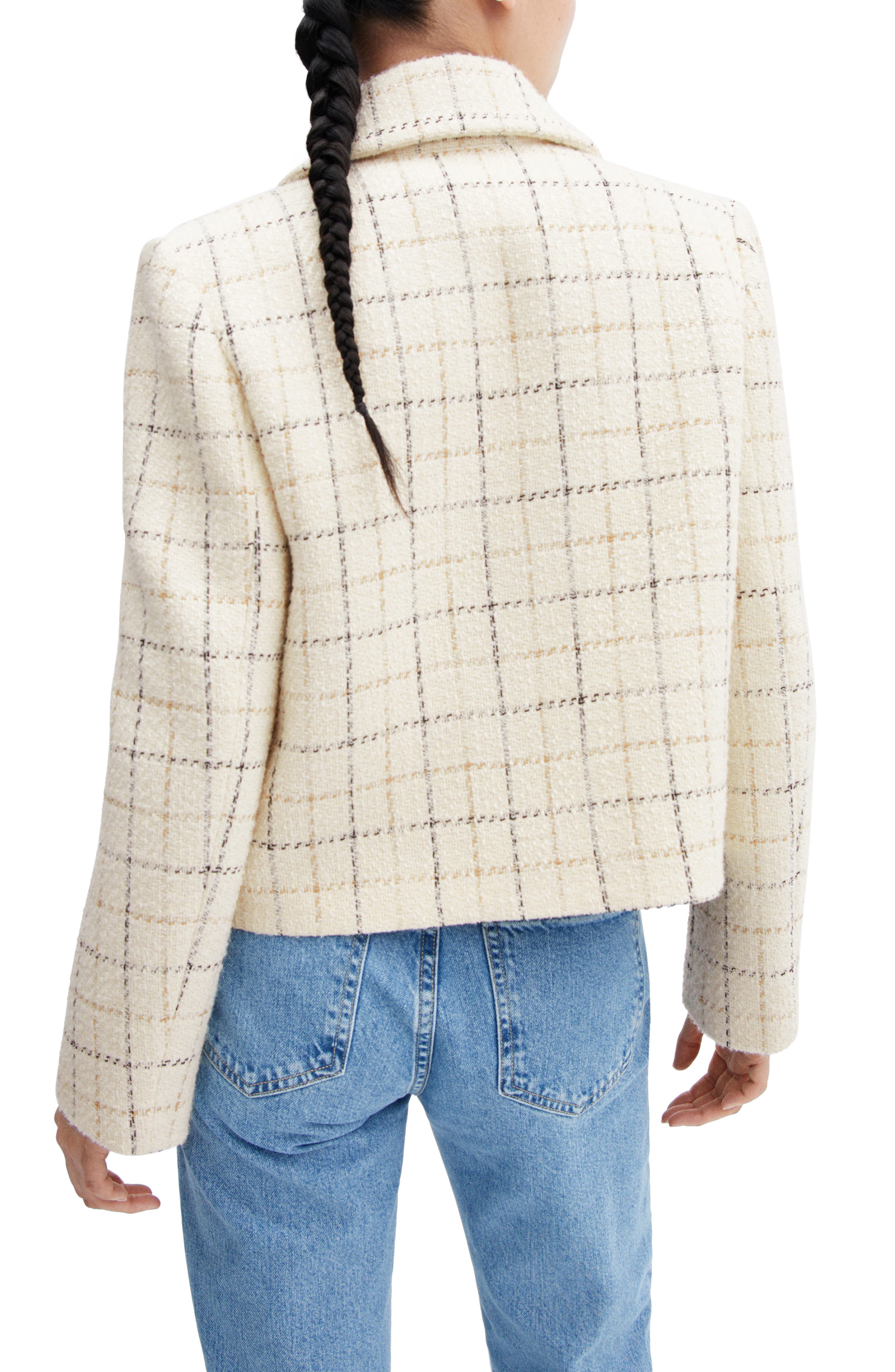 Windowpane Check Tweed Crop Jacket - image 2