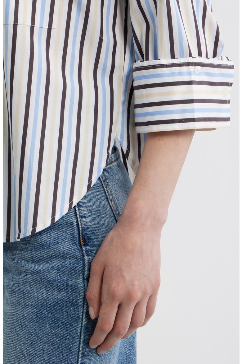 The Signature Y-Neck Cotton Poplin Button-Up Shirt, Alternate, color, BOARDWALK STRIPE