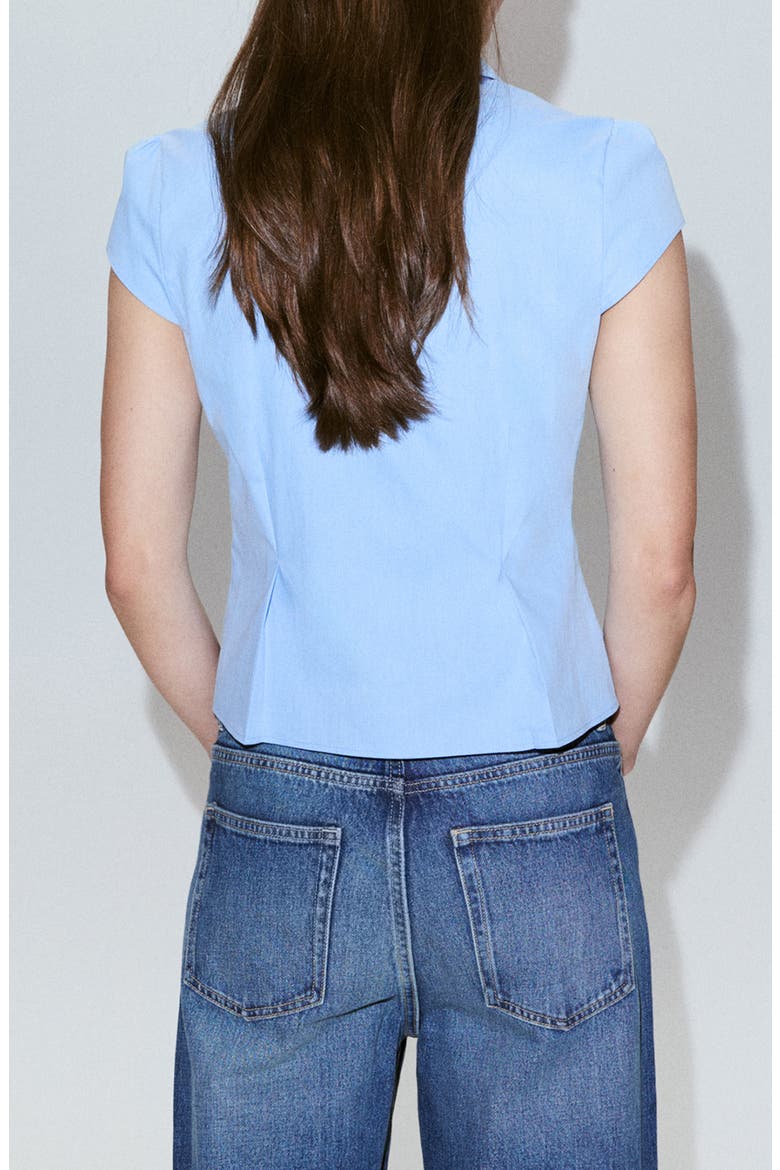 Fitted Short Sleeve Button-Up Shirt, Alternate, color, SKY BLUE