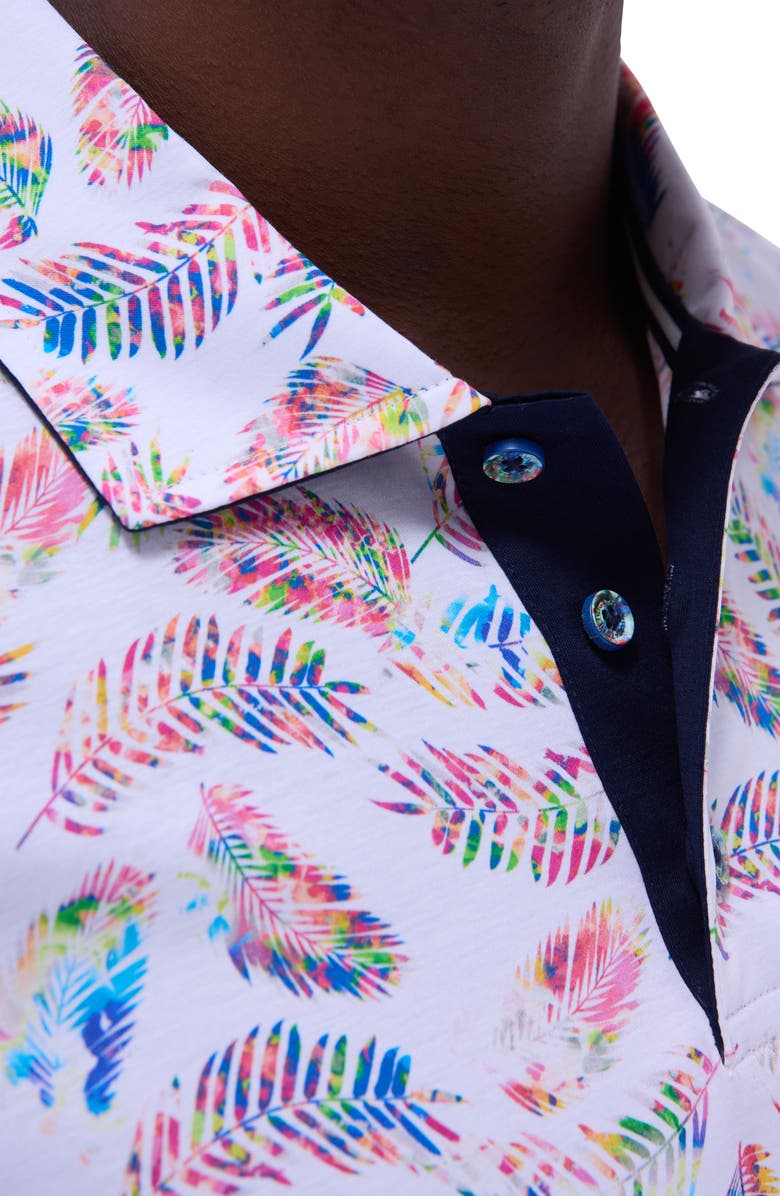 Bugatchi Hendrix Digital Leaf Print Pima Cotton Polo, Alternate, color, White