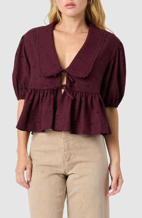 All in Favor Oversize Peter Pan Collar Puff Sleeve Top