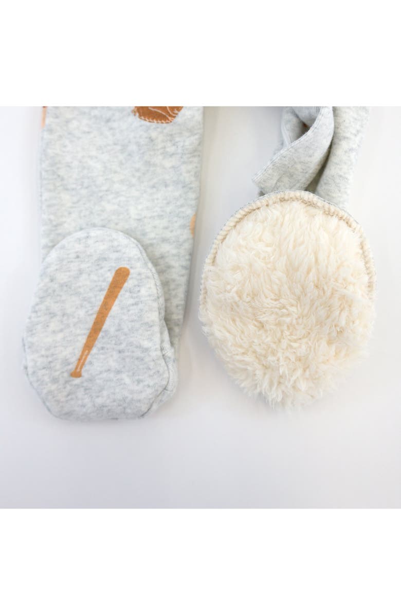 oh baby! Baseball Print Zipper Footie, Alternate, color, Heather Grey