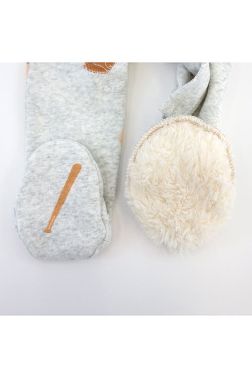 Oh Baby ! Baseball Print Zipper Footie In Heather Grey