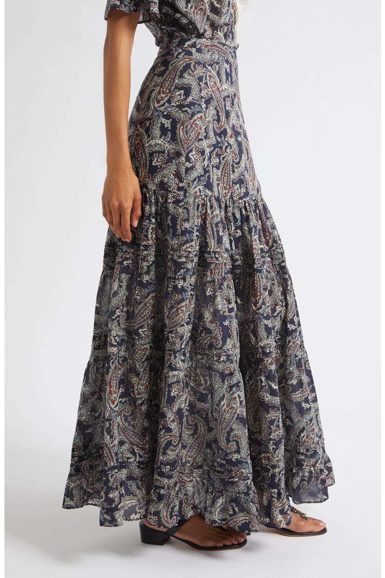 Heatheralyn Paisley Tiered Cotton Skirt, Alternate, color, NAVY MULTI