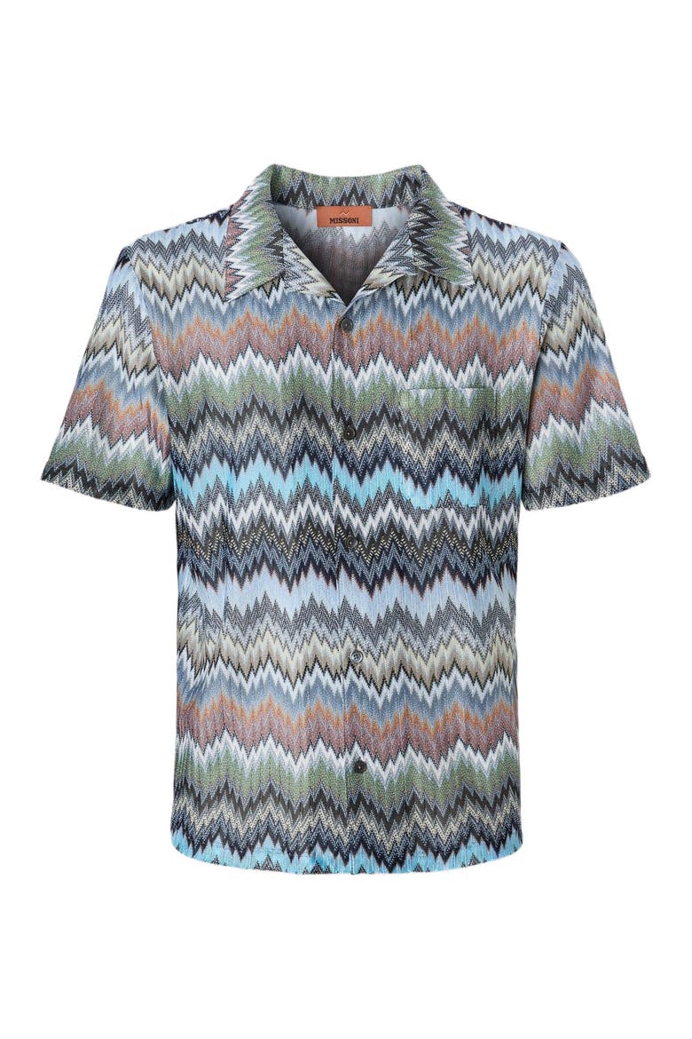 Short-sleeved Viscose Chevron Shirt With Snake Pattern, Alternate, color, Beige& White