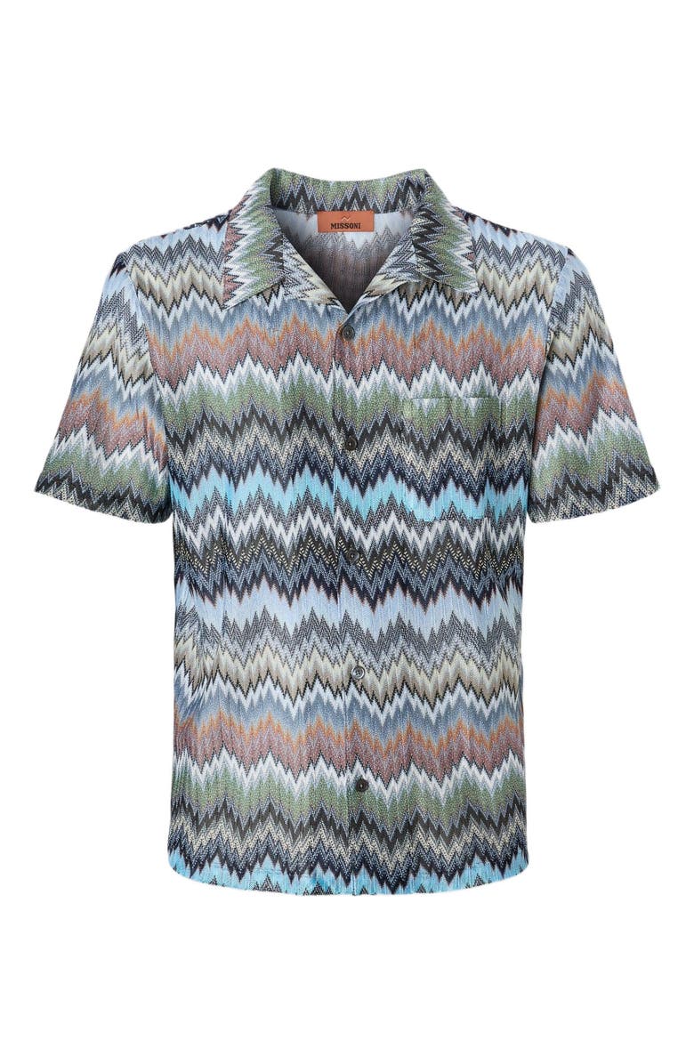 Missoni Short-sleeved Viscose Chevron Shirt With Snake Pattern, Alternate, color, Beige& White