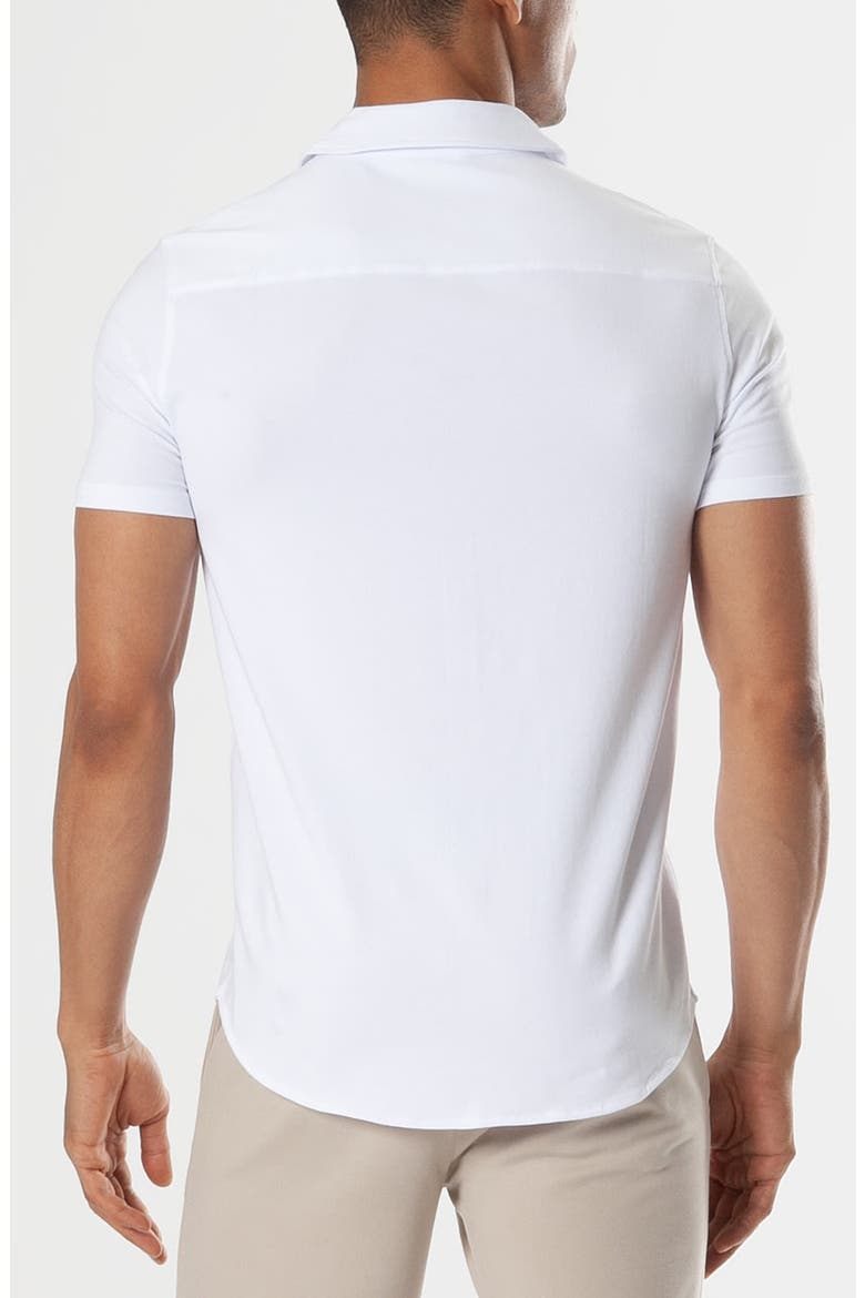 Short Sleeve Stretch Cotton Knit Button-Down Shirt, Alternate, color, WHITE
