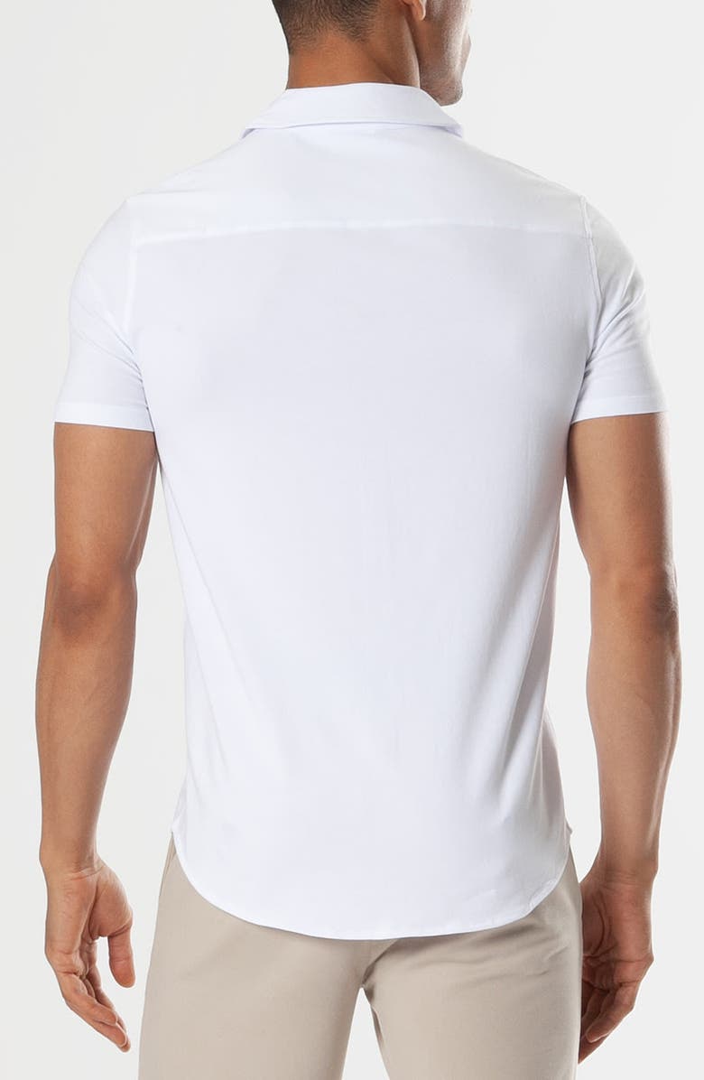 True Classic Short Sleeve Stretch Cotton Knit Button-Down Shirt, Alternate, color, White