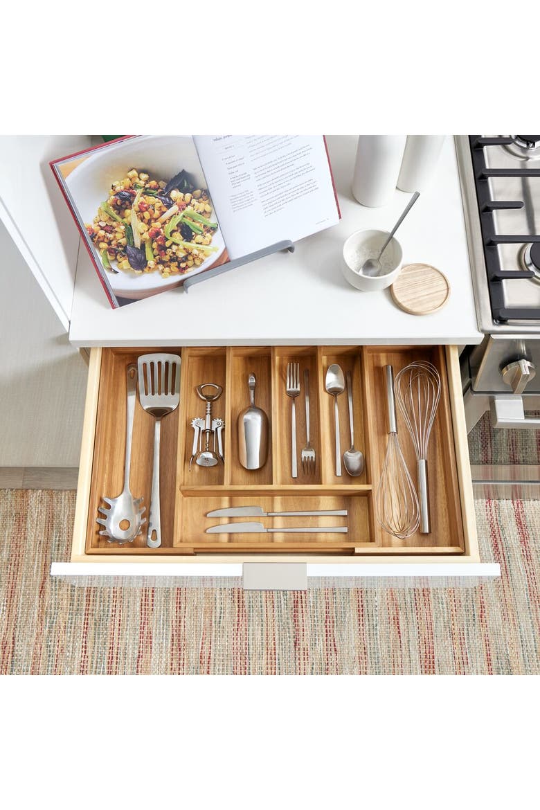 Expandable Acacia Wood Cutlery Drawer Organizer - Natural, Alternate, color, Natural