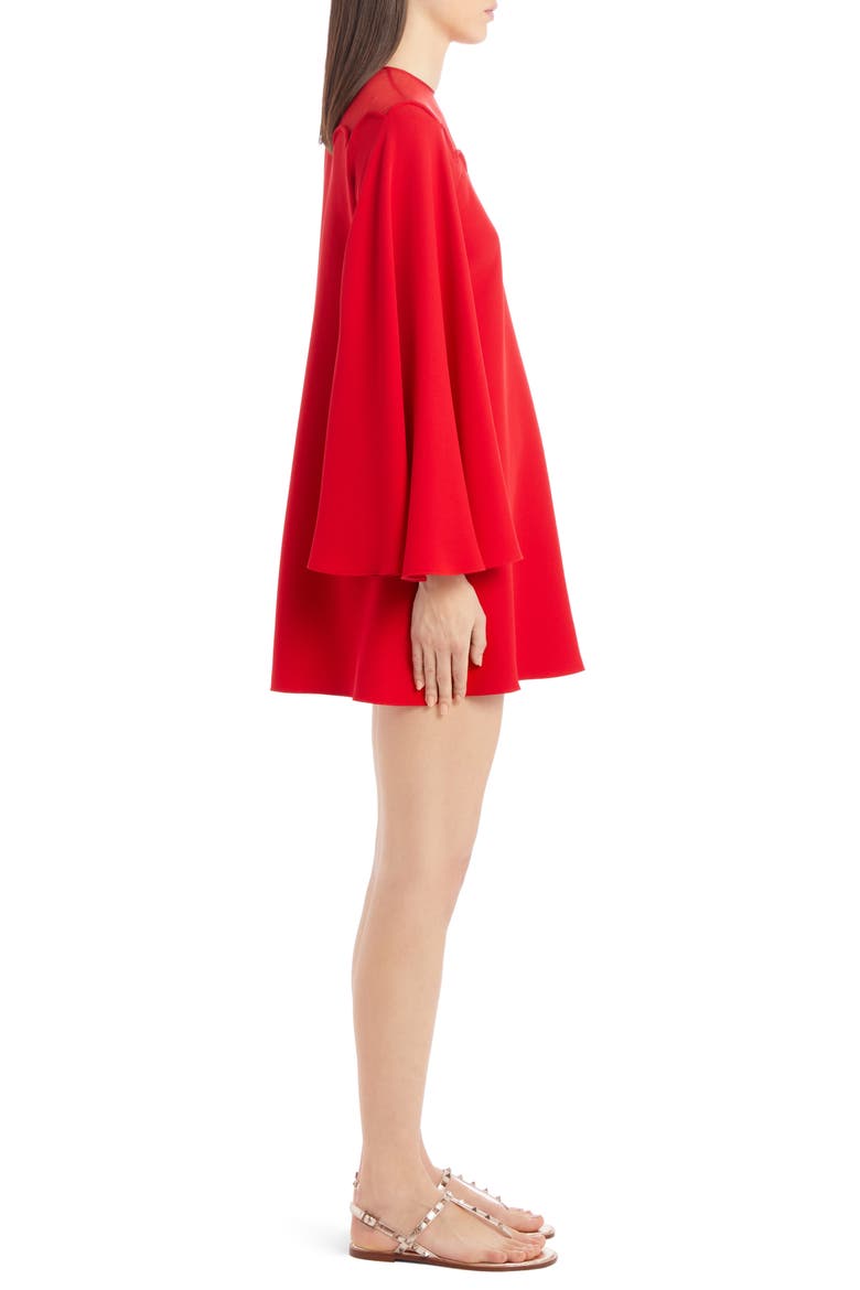 Scallop Neck Long Sleeve Silk Cady Minidress, Alternate, color, ROSSO