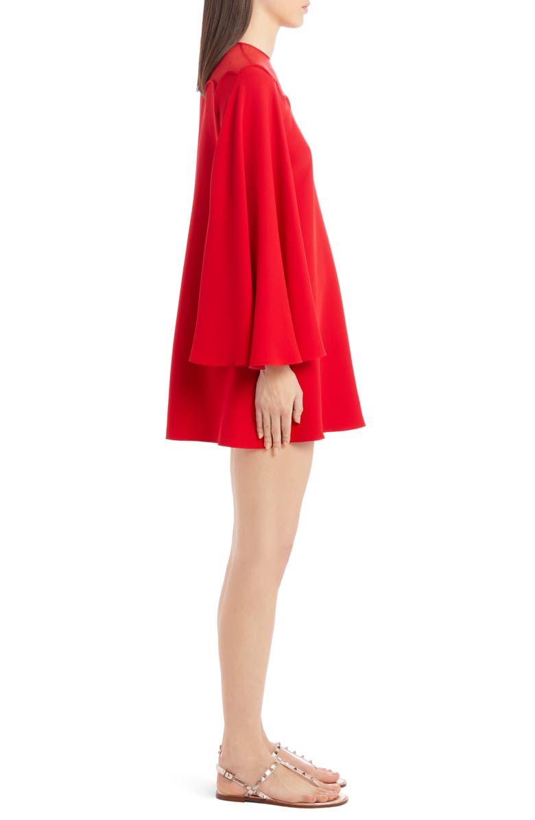 Valentino Scallop Neck Long Sleeve Silk Cady Minidress, Alternate, color,