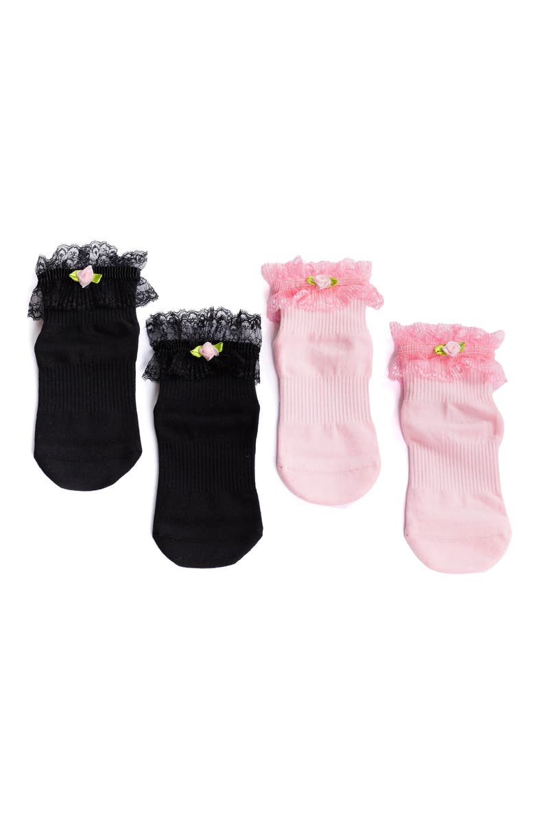 Arebesk Diana Ruffle Assorted 2-Pack Grip Socks, Alternate, color, Black- Pink